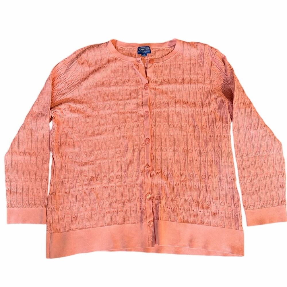 Pendleton Cardigan Sweater Pink Coral Textured Knit Button Front Silk Women’s 2X